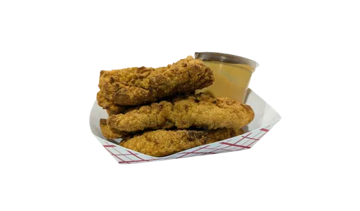 Costco Chicken Strips with five crispy breaded chicken breast strips and dipping sauce